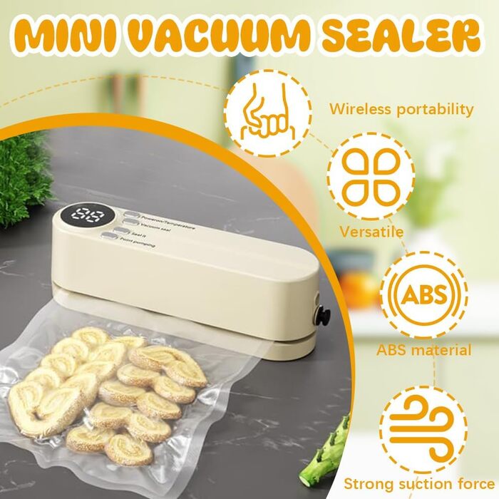 Міні вакуумний пакувальник BIZOI, портативний, 60 kPa, 3 температурні режими, з 10 пакетами для консервації продуктів