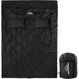 Mountrex Double Sleeping Bag - Summer Sleeping Bag for 2 People (210 x 150cm) - Double Sleeping Bag - XXL Summer Sleeping Bag with 2 Pillows for Adults - Camping, Outdoor & Indoor Use - Black