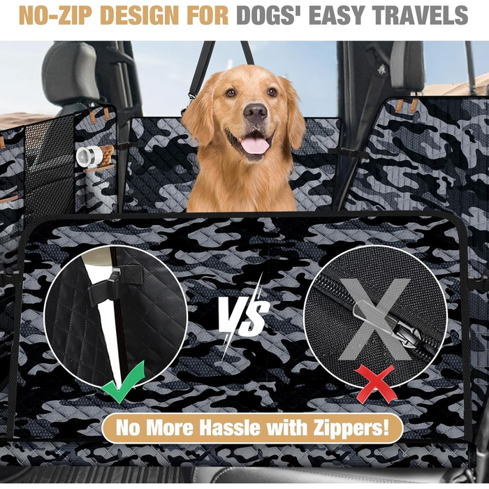 Накладка на сидіння автомобіля для собак Lekeinchi - водовідштовхувальна, стійка до подряпин, з 6 дерев'яними планками та ременями безпеки (140x77 см, камуфляж)