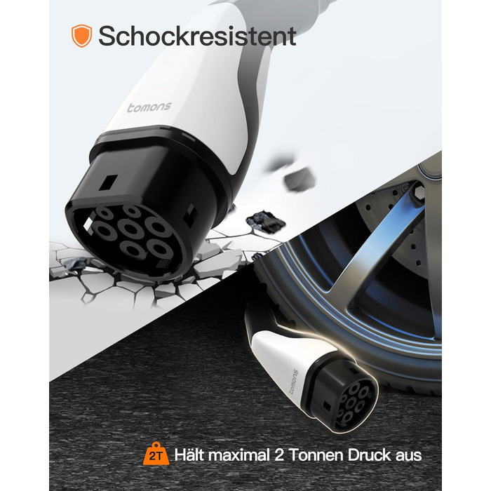 Кабель зарядки Tomons Typ 2 (32A, 22kW, 5м) для електромобілів (EV/PHEV) з тримачем та мікрофіброю. Сумісний з Model S/3/X/Y, ID.3, ID.4