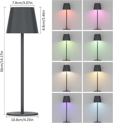 Настільна світлодіодна лампа K-Bright акумуляторна, димована, 2 шт., RGB, USB-C, алюмінієва, водонепроникна IP54, антрацит