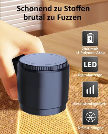 Машинка для видалення катишків 2000mAh: портативний, 6-лезовий, з LED-дисплеєм, Type-C, для одягу, меблів