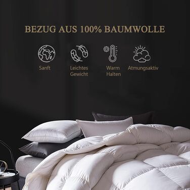 DWR Down Comforter 220x240cm, medium all-season duvet 100% organic cotton, transitional duvet 220x240cm, down and feather comforter, Oeko-TEX certified, White King / 220 x 240 cm White / All-season duvet