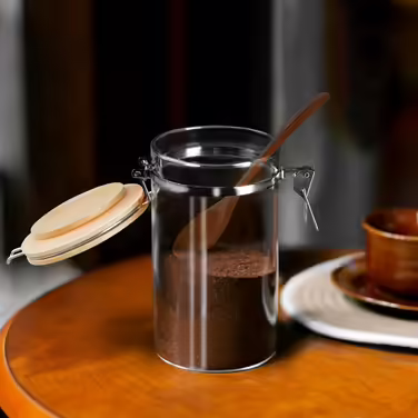 LIBWYS Airtight Storage Jars Coffee Containers with Clamp Lids Square Glass Storage Canisters (2pcs)