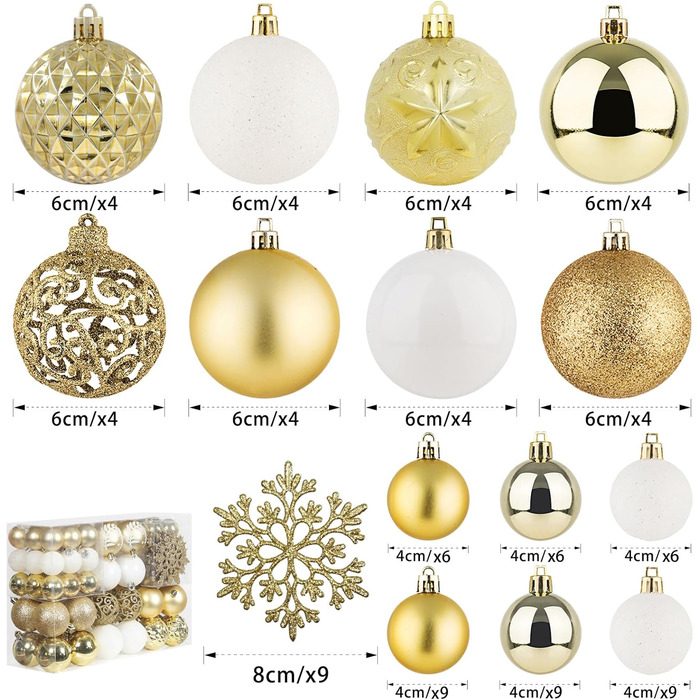 86 шт. прикраси для ялинки SY CRAFT: ялинкові кулі, сніжинки, подарункові пакети (золотий)