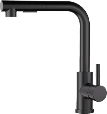 Кухонний змішувач SEMANEY з висувною лійкою, чорний, з донним клапаном, 360° обертання, 2 режими, для кухні
