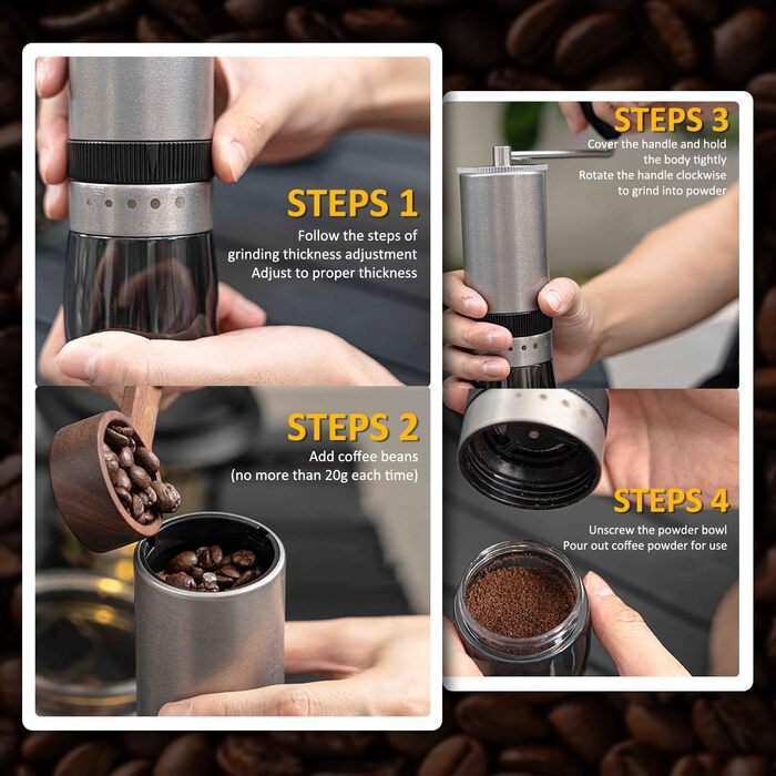 RichLuck Coffee Grinder Manual - Hand Grinder Coffee with 5 Grind Settings from Coarse to Fine - Labor-Saving Stainless Steel Hand Coffee Grinder for Espresso to French Press - Ideal Gift Idea