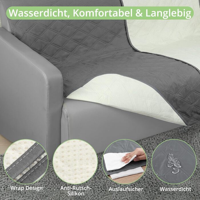 Водонепроникний килимок для собак TAIKURA, антиковзаючий килимок для тварин, міцний килимок для котів, багаторазовий. Захист для дивану, ліжка, автокрісла. Можна прати в пральній машині (темно-сірий, 76 x 190 см)