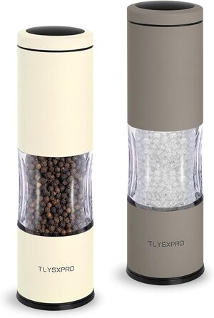 Набір млинок для солі та перцю | Ручні млини з регулюванням помелу | Керамічний механізм | Кухонний аксесуар (2 шт., Greige&buttercream)