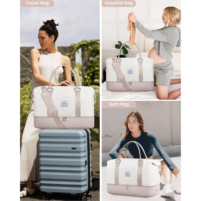 Спортивна сумка LOVEVOOK для жінок, велика ручна поклажа, дорожня сумка-дуffel, містка для подорожей, сімейна, для фітнесу, басейну, лікарні, догляду за дитиною (2 шт., бежевий, рожевий)