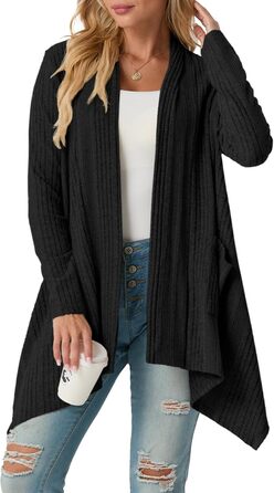 Кардиган жіночий Grecerelle з довгим рукавом, в'язаний, з кишенями, чорний