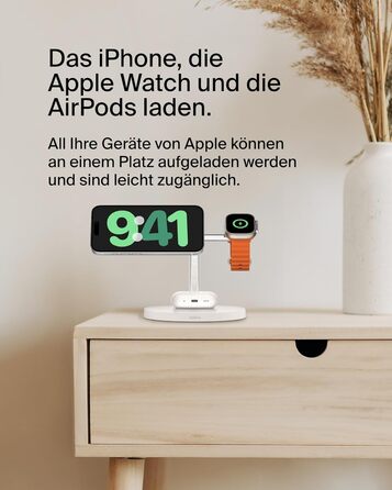 Belkin MagSafe 3-в-1 Бездротова Зарядка 15W для iPhone, Apple Watch та AirPods (Біла) - Сумісна з MagSafe/Qi2