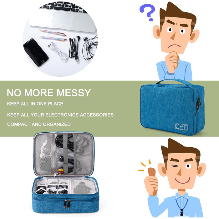 Водонепроникна сумка-органайзер для електроніки 2 відділення, 27x20x8 см, блакитна