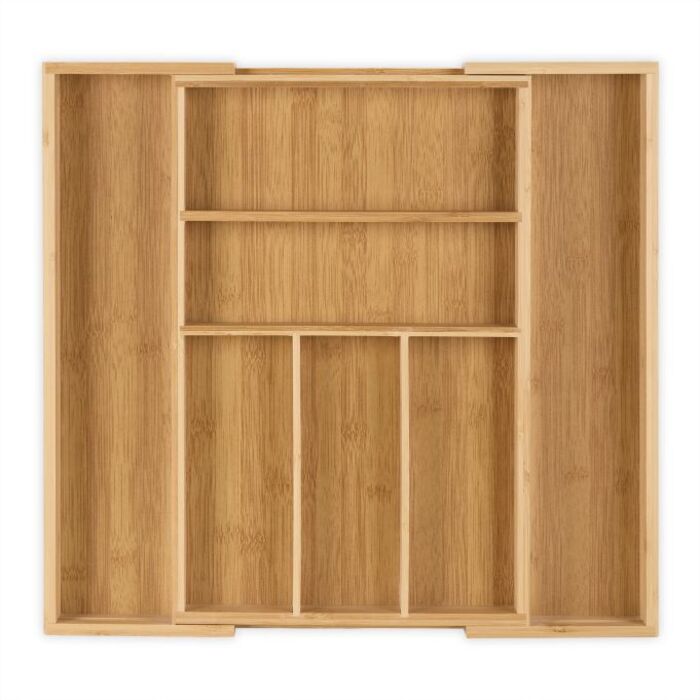 Relaxdays Bamboo Cutlery Box, Extendable M