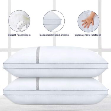BedStory Pillows 40x80, 2-Pack Pillows 40x80 made of 2x850g Microfiber, Slumber Pillows with Flannel Trim, Suitable for Side Sleepers, Back Sleepers, White 2 Pieces (1 Pack) White 40 x 80