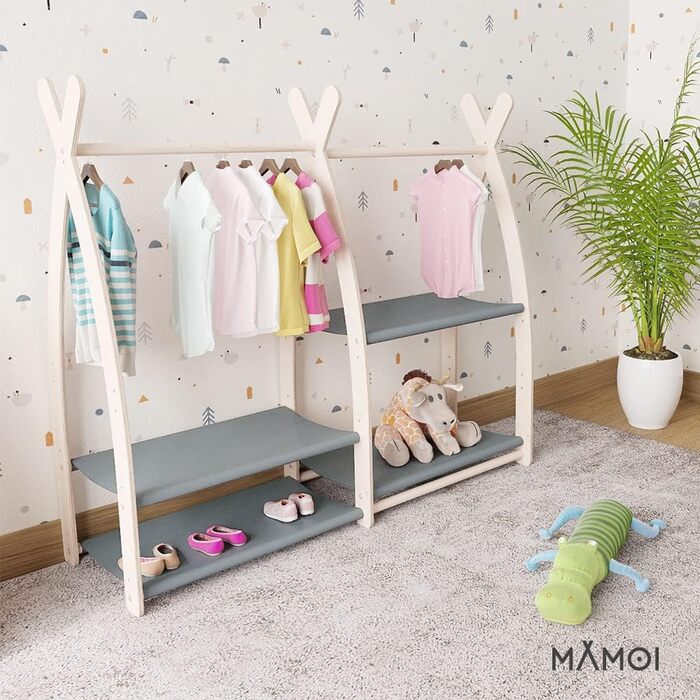 MAMOI® Clothes Rail for Baby Nursery | Children's Clothes Rail 106x95x32cm / 53x95x32cm | Children's Clothes Rack Baby | Coat Rack | Baby Wardrobe | Children's Wardrobe | 100% ECO | Made in EU