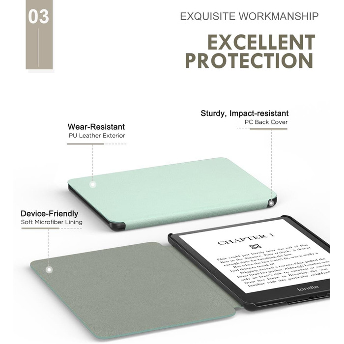 Чохол MoKo для Kindle Paperwhite 11 (2021) 6.8 дюйма, тонкий, легкий, з авто-сон/пробудження, зелений, Signature Edition