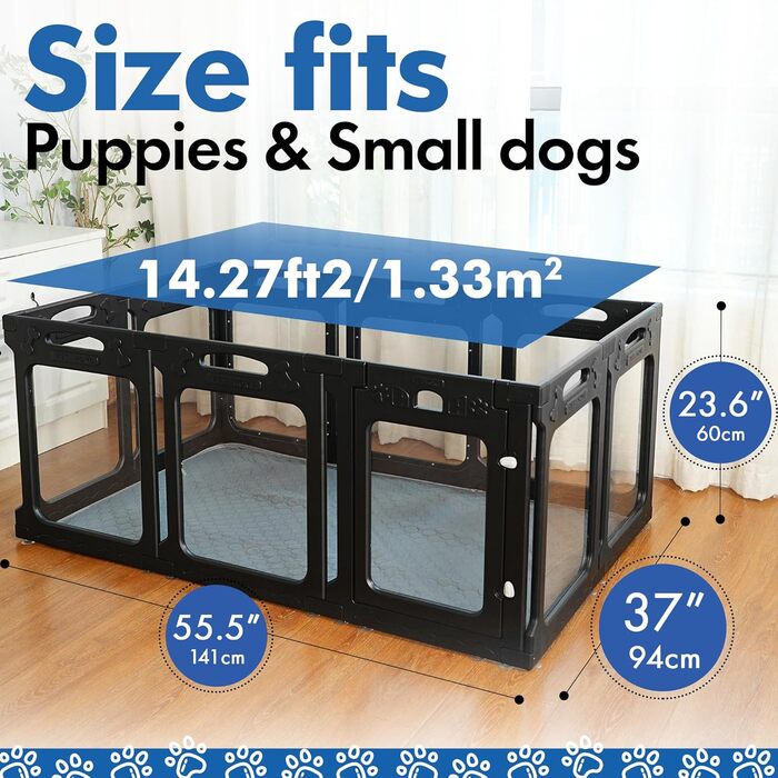 Клітка для собак, прозора, з дверцятами, 61 см, 12 панелей, зменшує тривожність, для цуценят та маленьких собак, біла (чорна, 61 см, 142,2 x 94 см)
