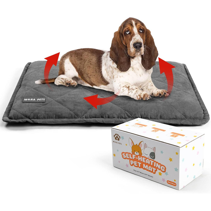 Самогріюча ковдра для собак та котів Mora Pets, 89 x 58 см, темно-сірий велюр