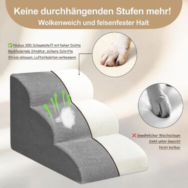 Сходинка для собак Niubya, 62 см, 5 сходинок, для котів та собак, для літніх та поранених тварин, знімний чохол, високощільний пінопласт (сірий)