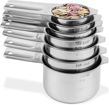 Measuring Cup and Spoon Set, Stainless Steel Measuring Cups and Spoons, 20 Piece, including 7 Measuring Cups and 9 Measuring Spoons, 1 Leveler, 2 Rings, 1 Conversion Chart, Kitchen Gadgets for Cooking and Baking