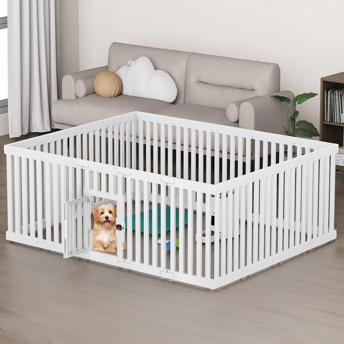 Клітка для цуценят Indoor 65 см, пластикове огородження для собак з неслизькими присосками, вольєр для маленьких собак, 18 панелей, 18 шт (168 x 135 x 65 см), з окремими секціями