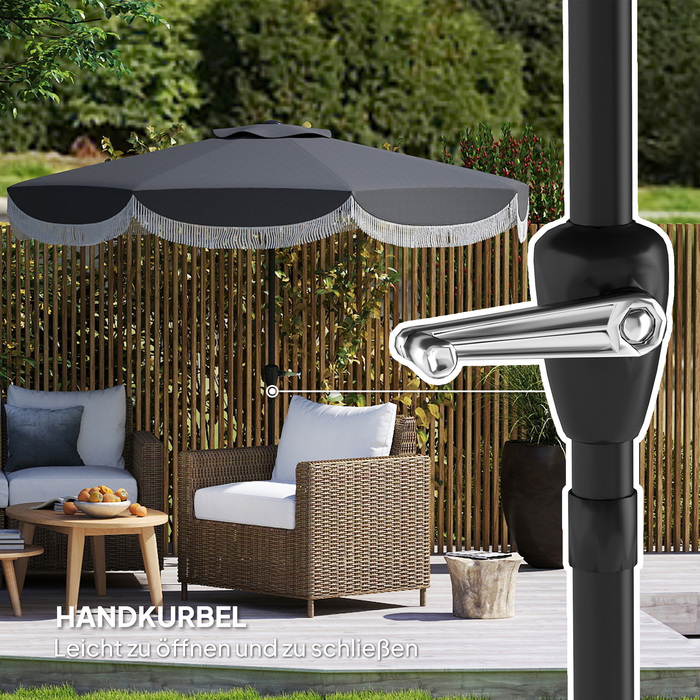 Сонцезахисний парасолька Outsunny Ø269 см, UV 30+ Парасолька восьмикутна, для балкона, пляжу, вітростійка, для ринку, з ручним механізмом, захист від сонця для пляжу, балкона, саду, темно-сіра | Aosom
