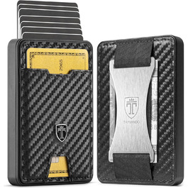 TRAVANDO SWYPE Aluminum Slim Wallet - Carbon Wallet for Men Small with RFID Protection - Small Mini Wallet for Men with Money Clip - Card Holder with Money Band (Money Clip, Carbon)
