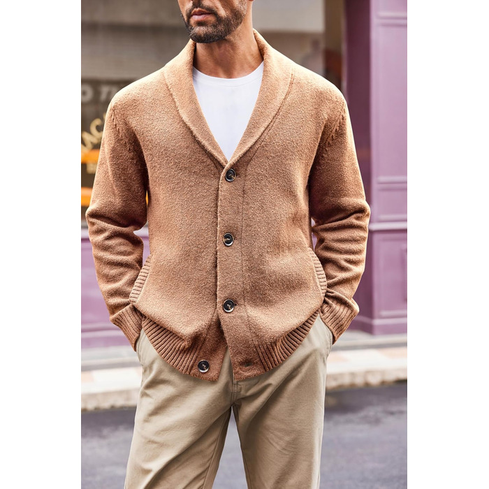 Чоловіча в'язана куртка Runcati з коміром-шарфом, стильна, на ґудзиках, зимова, з рельєфним в'язанням, XL, хакі