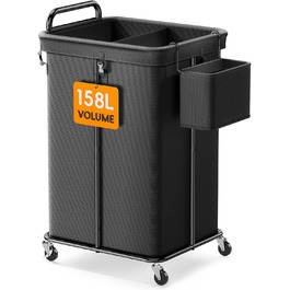 Bomclap Laundry Basket with Wheels, 150L Large Laundry Collector with an 8L Storage Basket, 2-Piece Metal Frame Laundry Basket with Handle for Laundry Room, Dorm, Bathroom, Bedroom, Black