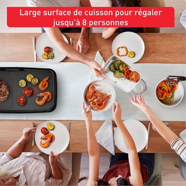 Тіфаль Plancha Booster Tischgrill: електричний гриль-стіл, 2200 Вт, велика поверхня, зона Boost, 6 температурних режимів, знімні антипригарні пластини, піддон для жиру, Thermo-Spot, чорний, CB6428