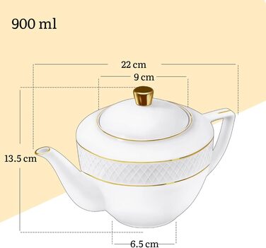 Wilmax - Teapot with Gold Pattern - 900ml - Porcelain Coffee Pot - High-Quality Tea Set - Ideal as a Gift - White - For Coffee, Tea - Ergonomic
