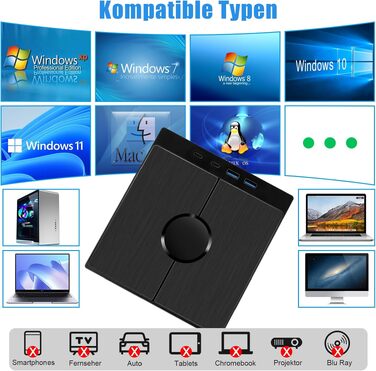Зовнішній CD/DVD привід 9-в-1 для ноутбука та ПК, USB 3.0 з картридером SD/TF, портативний DVD-записувач для Windows, macOS, Linux