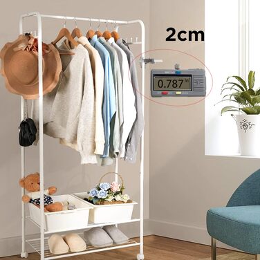 Unho Rolling Garment Rack, Metal Clothes Rack with 2 Shelves for Boxes, with Clothes Rod and Hooks, for Store Bedroom Dressing Room