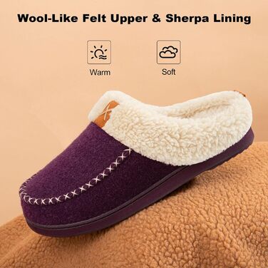 Тапочки жіночі LongBay з ворсистого матеріалу з меморі-піною, м'яке Sherpa-підкладка, для дому та вулиці (38/39 EU, фіолетовий)