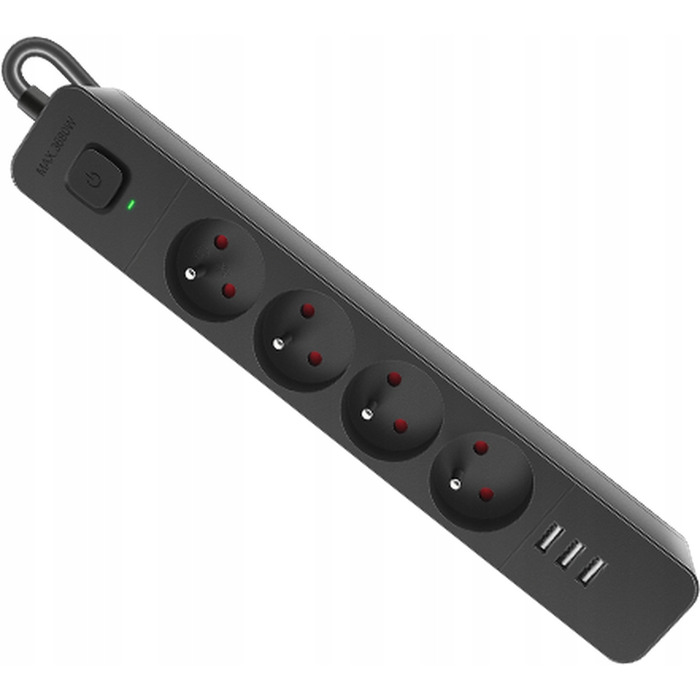Мережевий фільтр (подовжувач) з 3 USB-портами, вимикачем та захистом від перенапруги, 1.5 м