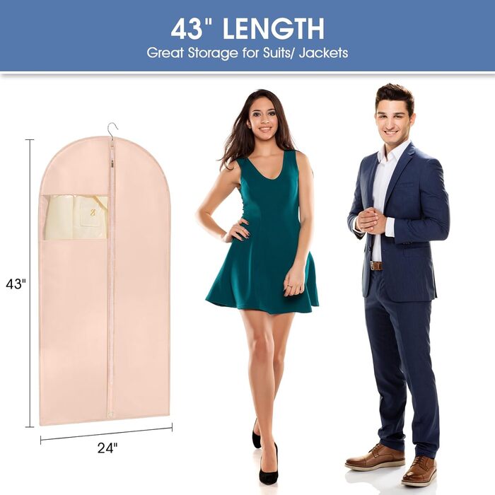 Прозорі мішки для одягу на вішалку, 101,6 см, 5 шт. - мішки для костюмів, шафа, пластик, водонепроникні, на блискавці, для мантій, курток, прозорі, рожеві, 43' - 2 шт.