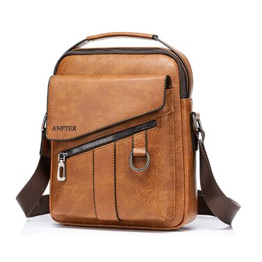 Чоловіча сумка через плече ANPTER: шкіряна сумка-месенджер, сумка на пояс, сумка через тіло, вінтажний стиль, коричнева