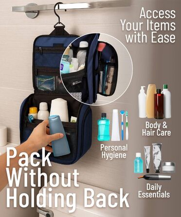 Набір для туалетних аксесуарів D&D – Розкладний органайзер для подорожей з металевим гачком (блакитний)