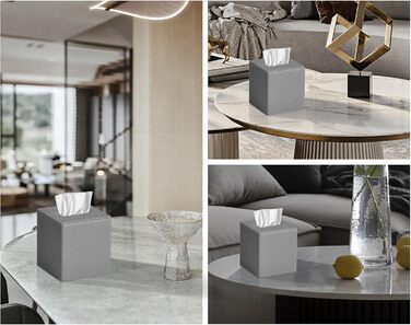 Скляниця для серветок квадратна, PU-шкіра, сучасний органайзер для рушників, підходить для ванної кімнати, спальні, вітальні або офісу (сірий льон)