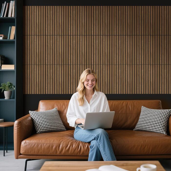 Акустичні настінні панелі NZQXJXZ з дерев'яним шпоном, самоклеючі шумоізоляційні панелі для дому, офісу та студії, 40 x 30 x 1 см, 12 шт.