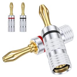 MOSWAG Бананові конектори для акустичних кабелів 4 шт. (2 пари), 24K позолота, для акустичних систем, AV-ресиверів, домашнього кінотеатру (підходить для кабелів діаметром до 4.5 мм)