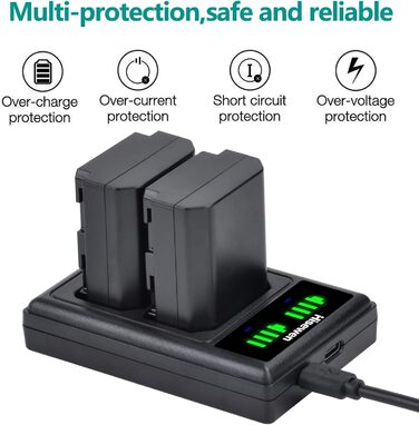 Акумулятор Hisewen NP-FZ100 та подвійний зарядний пристрій для Sony ZV-E10 II, Alpha A7III, A7RIII, A7RIV, A7RV, A7SIII, A7C, A7C II, A7CR, A6600, A9, A9II, FX3