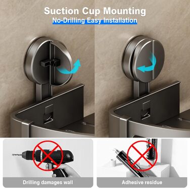 Поличка для душу без свердління, кутова поличка для ванної кімнати, органайзер для душу з тримачем для рушників та знімними гачками (2 шт., сірий) Трикутна