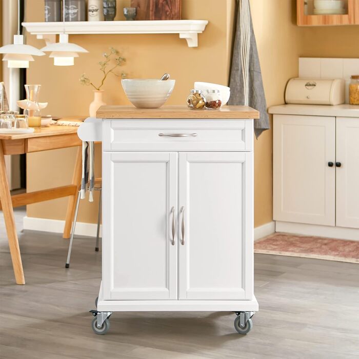 SoBuy Kitchen Trolley with Wheels - Kitchen Island with Countertop, Rolling Cart