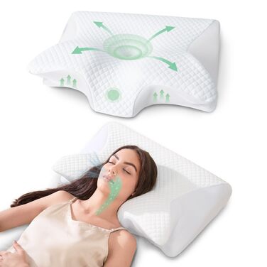 Подушка для шиї та голови 2 в 1 з ефектом пам'яті (Memory Foam), 60x40x12/14 см, біла