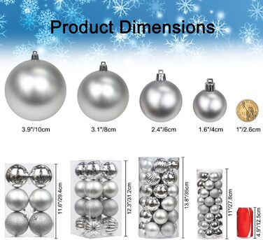 4 см Новорічні кулі для прикраси ялинки, 40 шт. Срібні, ударостійкі, для ялинки
