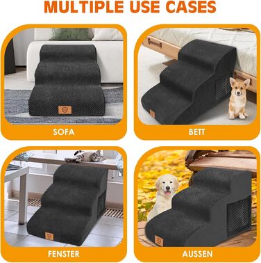 Сходинки для собак маленьких порід, 3 сходинки, 40 см, чорного кольору. Зручні та миючі сходи для собак, з неслизьким покриттям, для доступу до ліжка та дивану