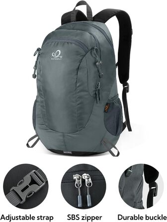 WATERFLY Рюкзак для походів 30 л, водонепроникний туристичний рюкзак для трекінгу, подорожей, спорту, чоловічий і жіночий, сірий