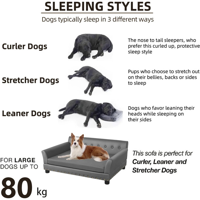 Софа для собак BingoPaw Luxus: велика ортопедична софа для собак XL, сіра, 120x74x40 см